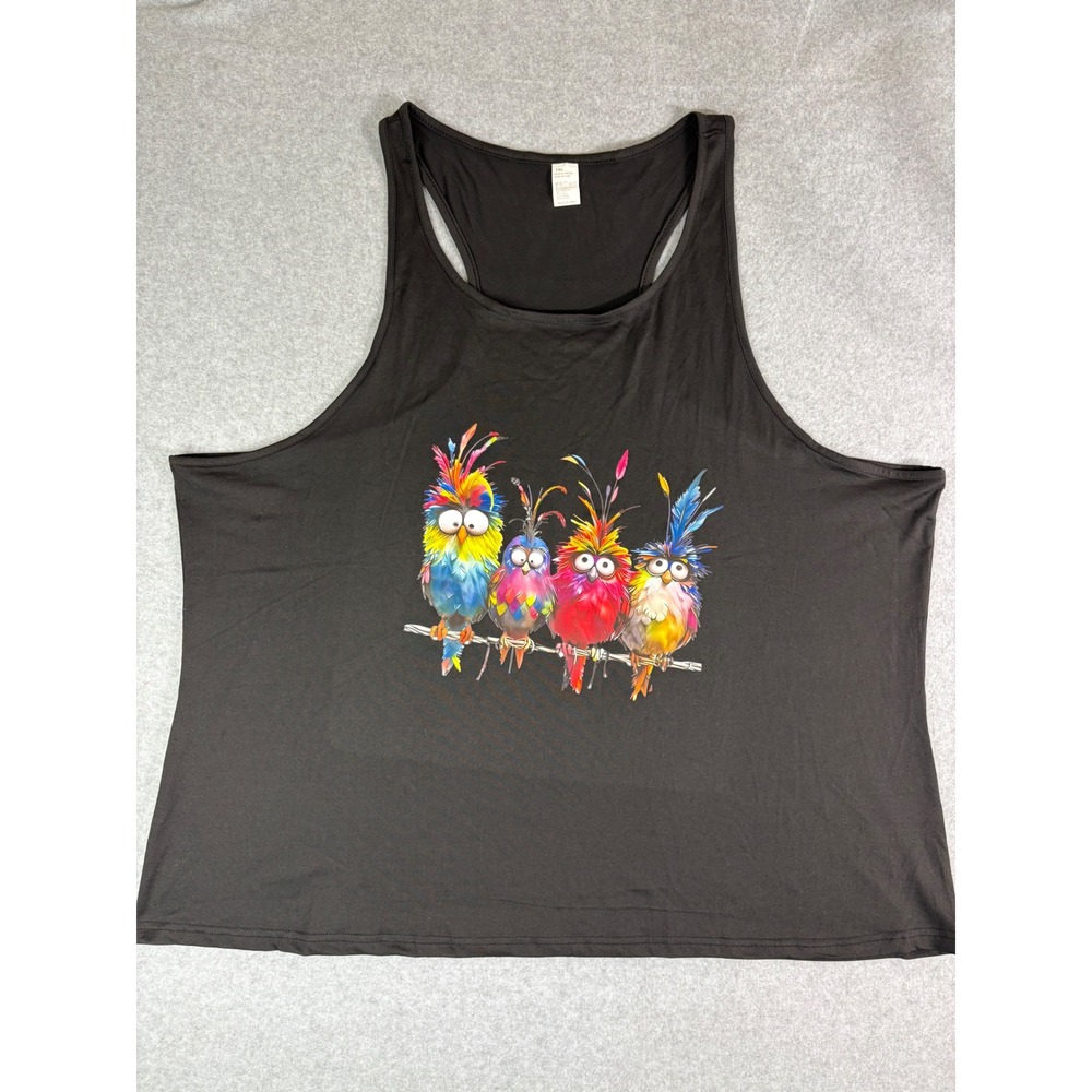 Colorful Bird Graphic Racerback Tank‎ Top Black 7XL Plus Size Polyester Blend